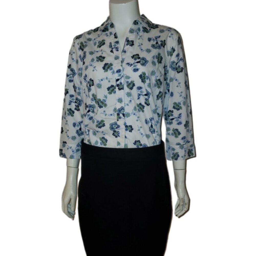 Basic Editions Blue Green Flowered Top || Medium